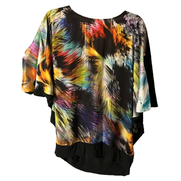 Ted Baker Top Multicolor 2 Medium Dolman Sleeve Colorful Front Stretch - Picture 3 of 7